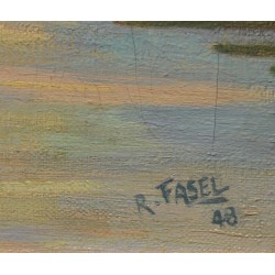 Tableau \"Bateaux\" signé R. FASEL 48