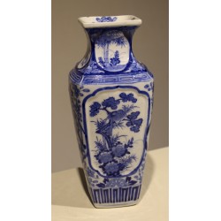 Vase carré bleu blanc décor Bambou