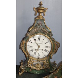 Green-lacquered Louis XV clock, signed DUBOIS