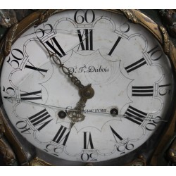 Green-lacquered Louis XV clock, signed DUBOIS