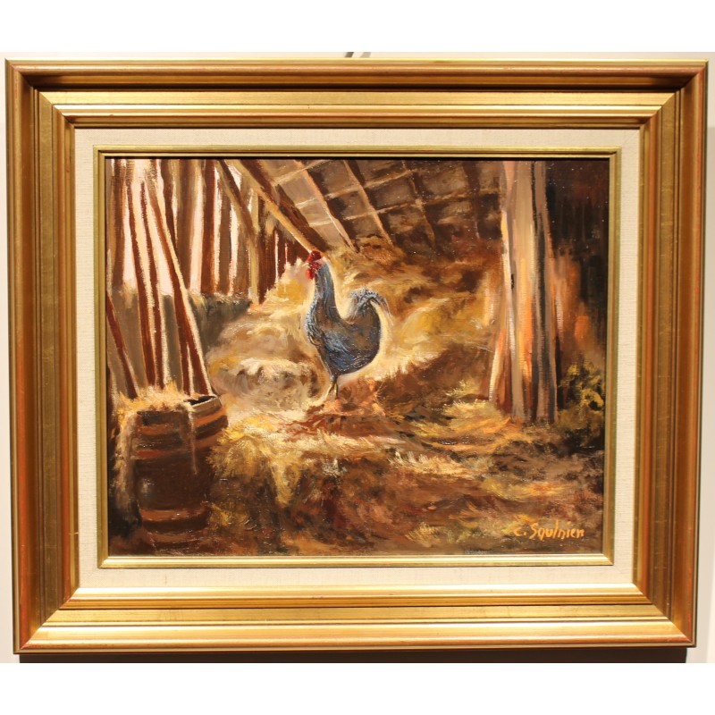 Tableau \"Poule\" signé C. SAULINIER