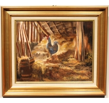 Tableau "Poule" signé C. SAULINIER