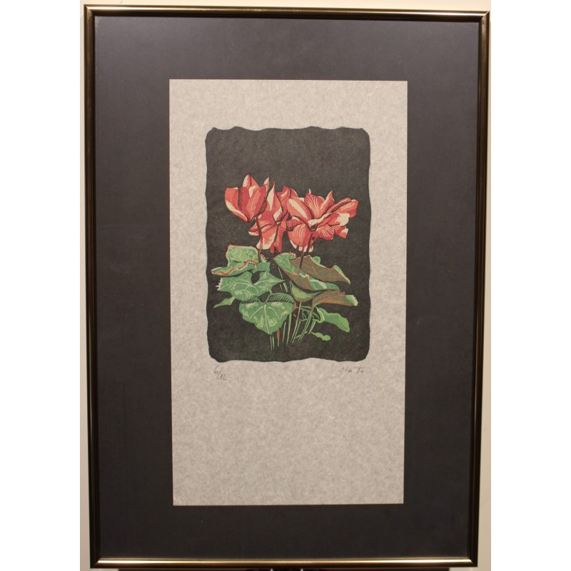 Lithograph entitled ‘Cyclamen’, signed GICÉ 86