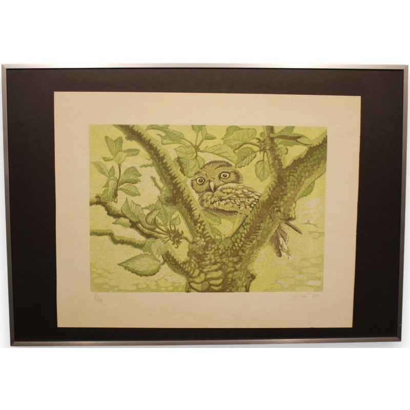 Lithograph entitled "Owl", signed GICÉ 84