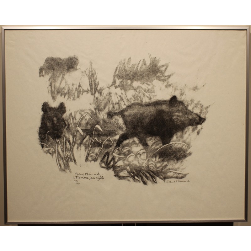 Engraving entitled ‘Two Wild Boars’, signed by Robert HAINARD