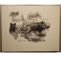 Gravure "Deux sangliers" signée Robert HAINARD