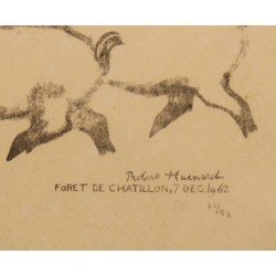 Engraving entitled ‘Two Wild Boars’, signed RH