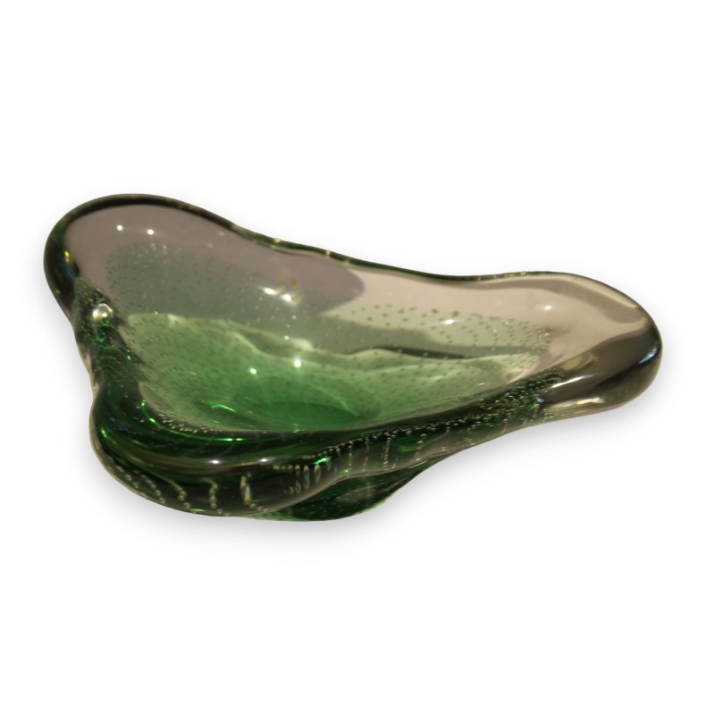 Triangular glass cup made from green Murano glass
