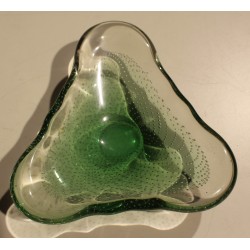Triangular glass cup made from green Murano glass