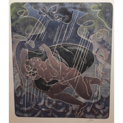 Engraving entitled ‘Rain Showers’, signed ERNI