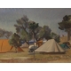 Gouache "Camping" signée S P ROBERT