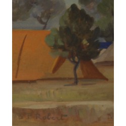 Gouache "Camping" signée S P ROBERT