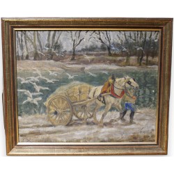 Tableau \"Cheval avec une charrette\" ZUBRITZKY