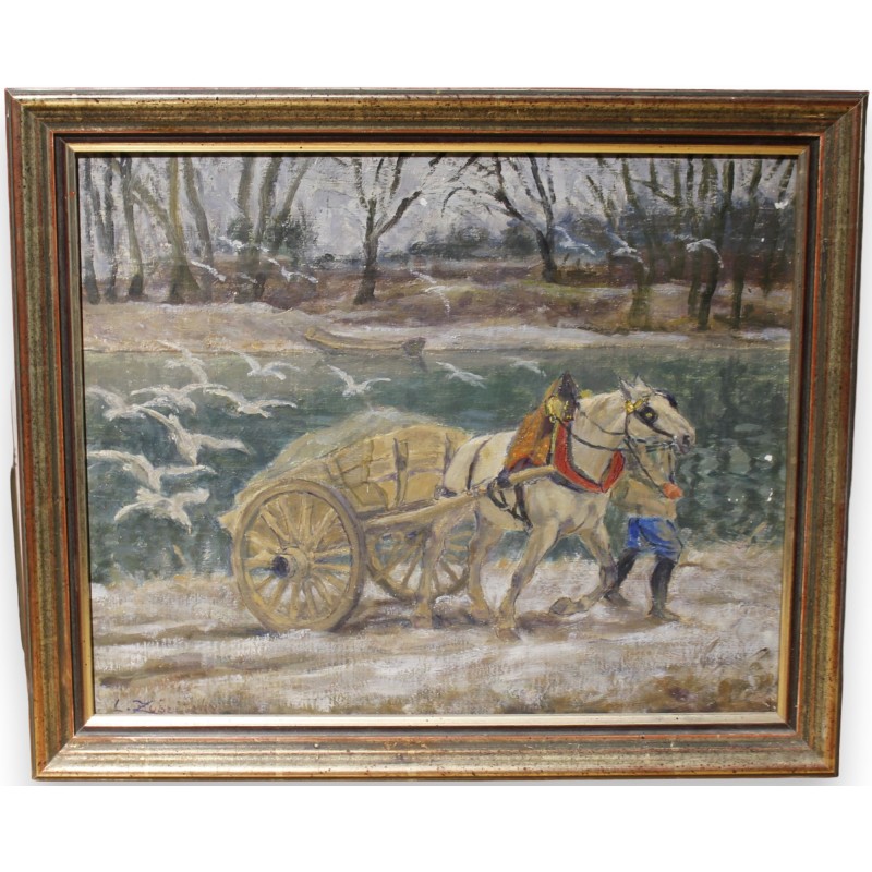 Tableau \"Cheval avec une charrette\" ZUBRITZKY