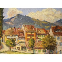 Tableau \"Village\" signé BRILO