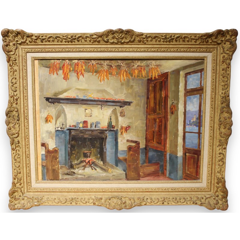 Tableau \"Scène d\'intérieur\" signé A. SCHULTHESS