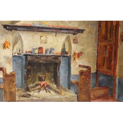 Tableau \"Scène d\'intérieur\" signé A. SCHULTHESS