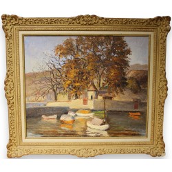 Tableau \"Bord du lac\" signé E. TAILLENS