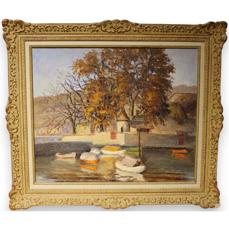 Tableau \"Bord du lac\" signé E. TAILLENS