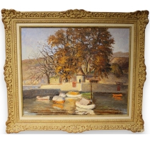 Tableau "Bord du lac" signé E. TAILLENS