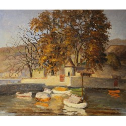 Tableau \"Bord du lac\" signé E. TAILLENS
