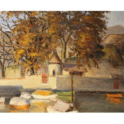 Tableau \"Bord du lac\" signé E. TAILLENS