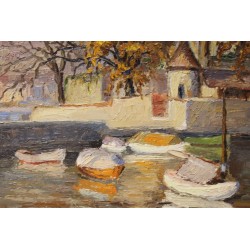 Tableau \"Bord du lac\" signé E. TAILLENS