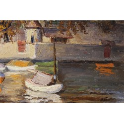 Tableau \"Bord du lac\" signé E. TAILLENS