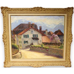 Tableau \"Village du Lavaux\" signé BRILO