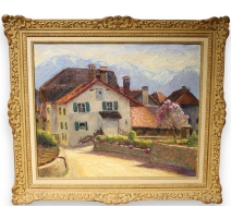 Tableau "Village du Lavaux" signé BRILO