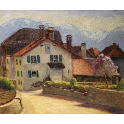 Tableau \"Village du Lavaux\" signé BRILO