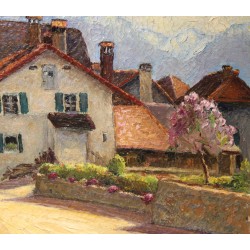 Tableau \"Village du Lavaux\" signé BRILO
