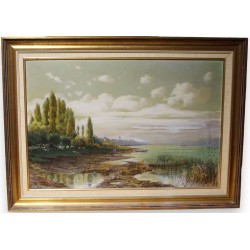 Tableau \"Lac de Morat\" signé J. KEISER
