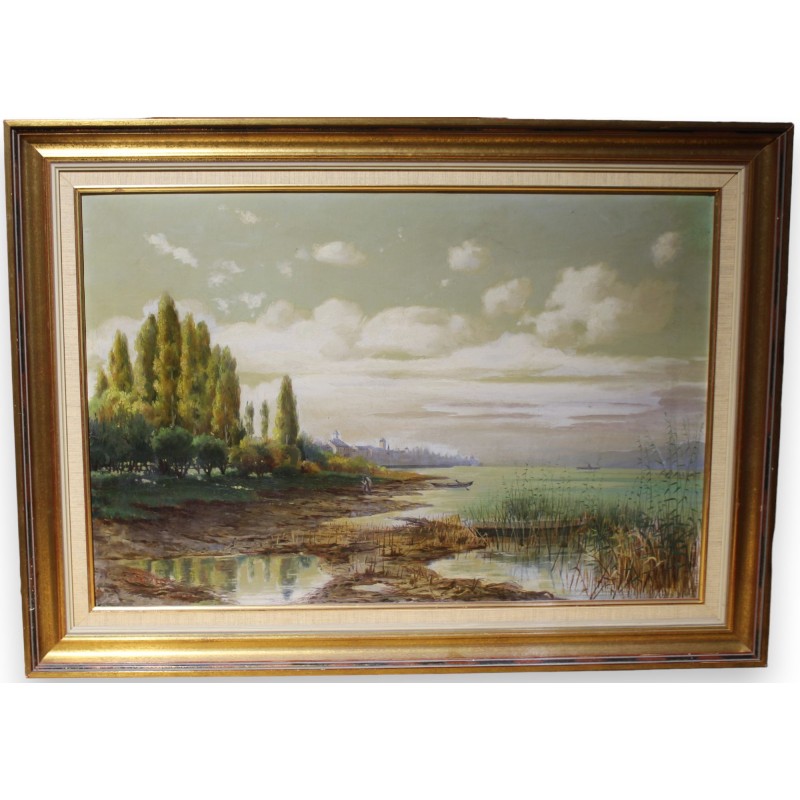 Tableau \"Lac de Morat\" signé J. KEISER
