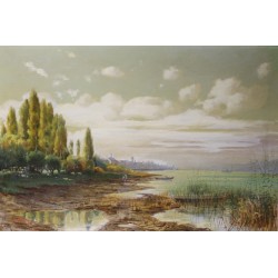 Tableau \"Lac de Morat\" signé J. KEISER