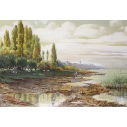 Tableau \"Lac de Morat\" signé J. KEISER