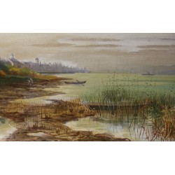Tableau \"Lac de Morat\" signé J. KEISER