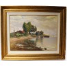 Tableau \"Cabane au bord du lac\" signé V. GILLIAND