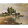 Tableau \"Cabane au bord du lac\" signé V. GILLIAND