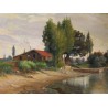 Tableau \"Cabane au bord du lac\" signé V. GILLIAND