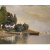 Tableau \"Cabane au bord du lac\" signé V. GILLIAND
