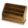 Green leather letter tray with 3 compartments