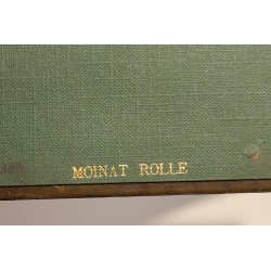 Green leather letter tray with 3 compartments