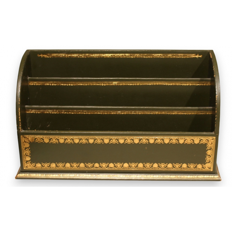 Porte lettres à 3 casiers en cuir vert