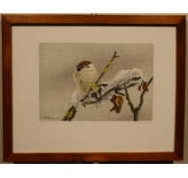 Gravure "Moineau friquet" signée RIME