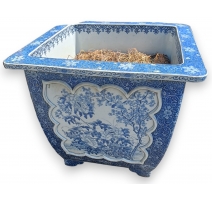 Cache-pot carré en porcelaine bleu-blanc (abimé)