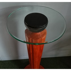 Colonne en bois et plateau en verre