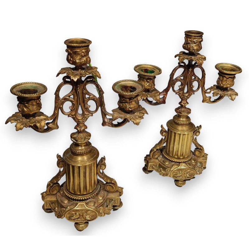 Pair of Napoleon III three-candle candlesticks