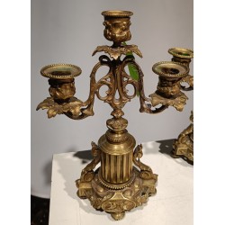 Pair of Napoleon III three-candle candlesticks