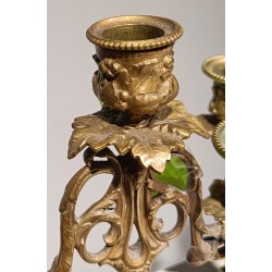 Pair of Napoleon III three-candle candlesticks